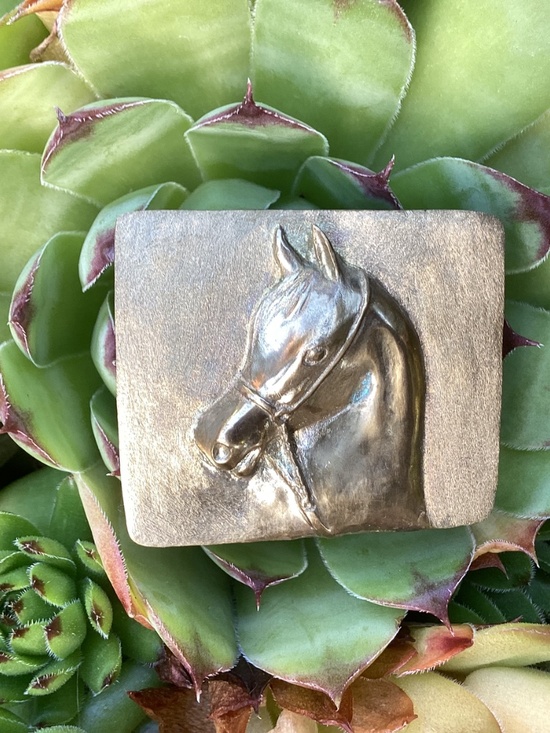 Beautiful Vintage Artisan Delicate Solid Brass Show Horse Head Belt Buckle? main image 6